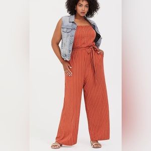Torrid - RUST ORANGE STRIPE CHALLIS WIDE LEG JUMPSUIT